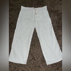 Sundance White Eyelet Boho Coastal Lined Drawstring Button Fly Pants -Size M